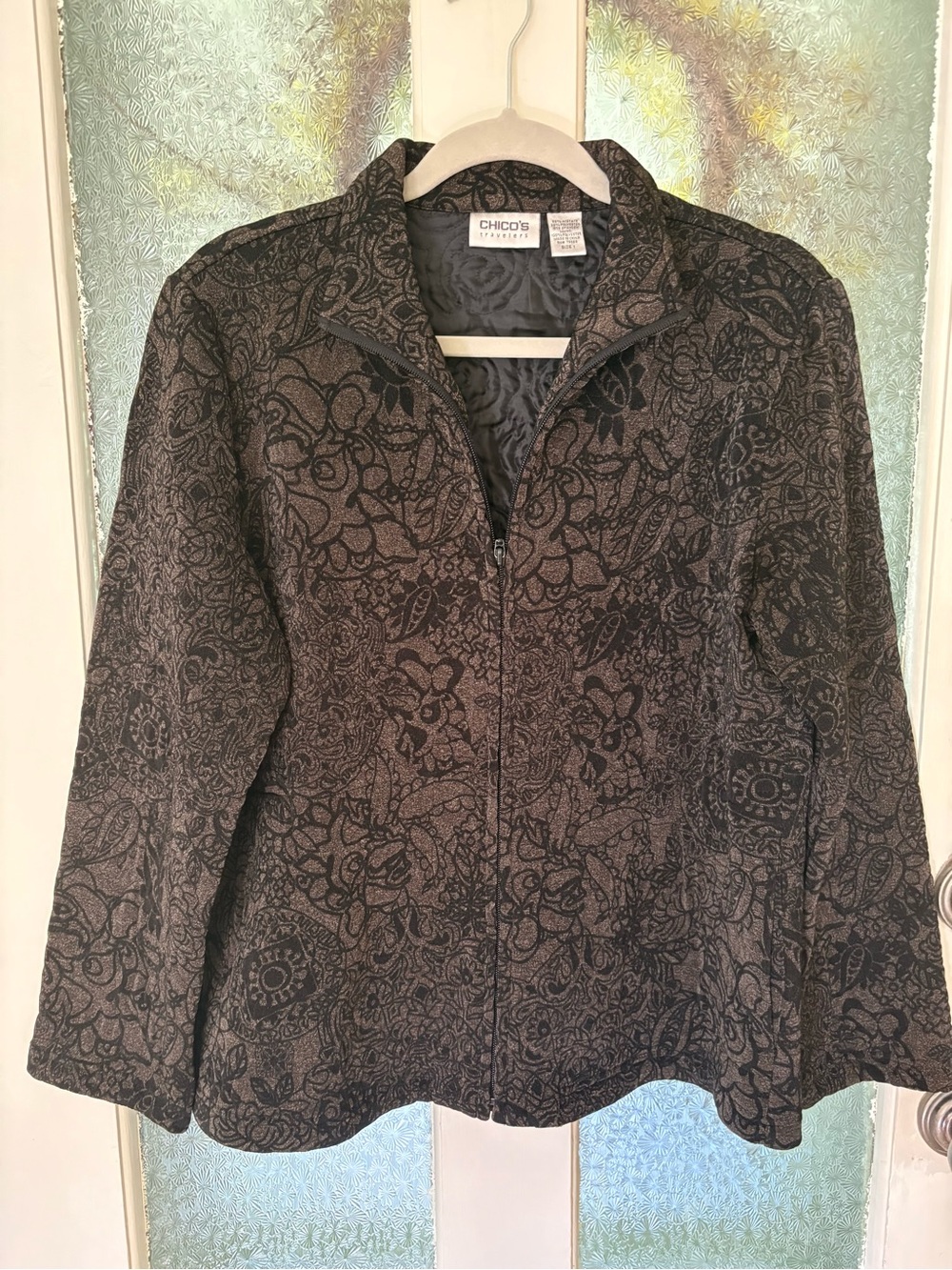 Chicos Size1 Dark Brown Zippered Jacket
